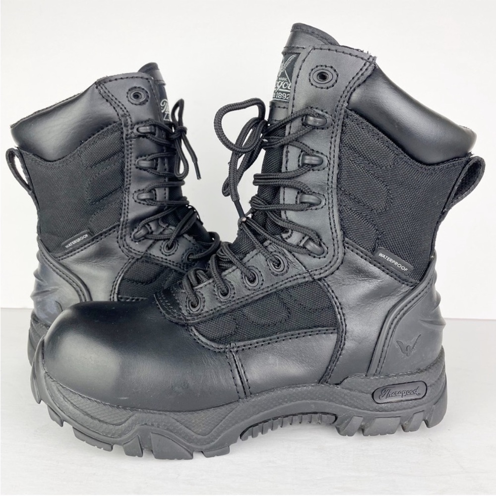 Thorogood Deuce Black Leather 8" Waterproof Side Zip ASTM Combat Work Moto Boot